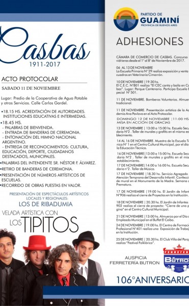 CASBAS PALPITA SU 106° ANIVERSARIO REPLETO DE ACTIVIDADES Y CON LA MÚSICA DE “LOS TIPITOS”