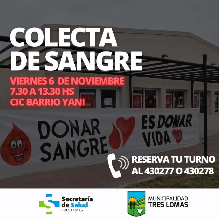 EL VIERNES SE REALIZA UNA NUEVA COLECTA DE SANGRE