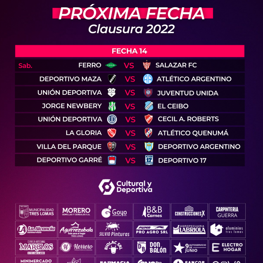 EL PRÓXIMO DOMINGO SE JUEGA LA FECHA Nº 14 DEL CLAUSURA