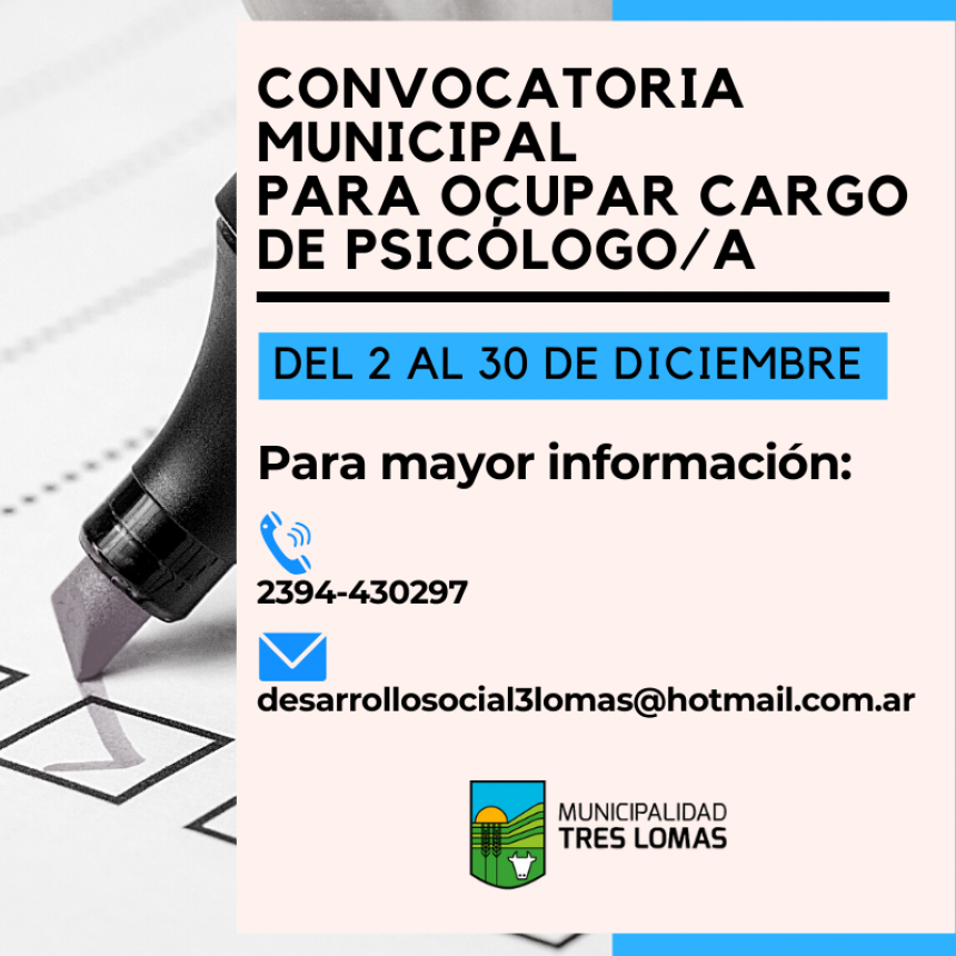 CONVOCATORIA MUNICIPAL PARA OCUPAR CARGO DE PSICÓLOGO/A