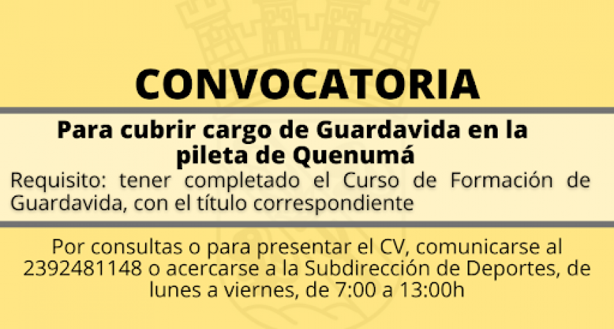 CONVOCATORIA PARA CUBRIR EL CARGO DE GUARDAVIDA