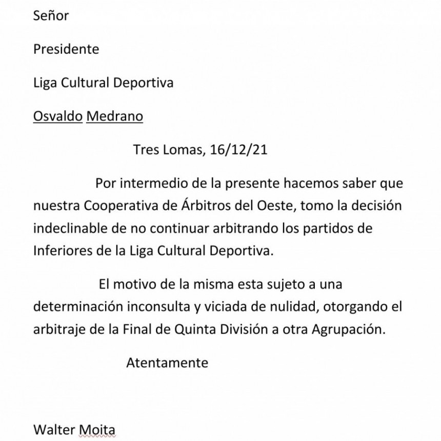 LA COOPERATIVA DE ARBITROS NO SEGUIRA DIRIGIENDO A LAS DIVISIONES INFERIORES