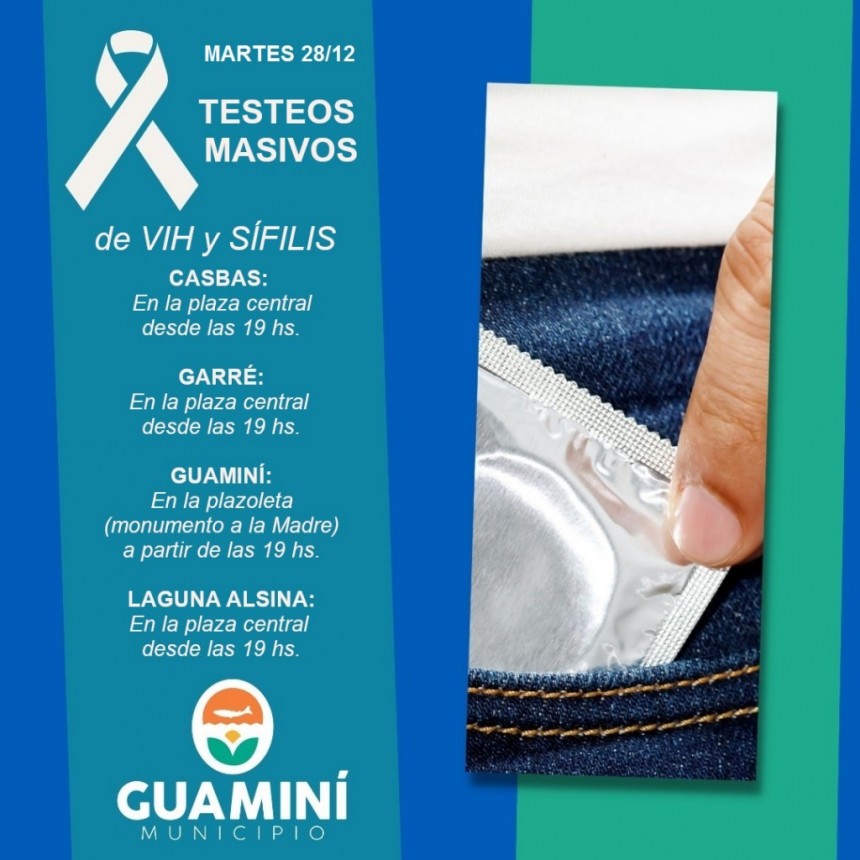 SE REALIZARAN TESTEOS GRATUITOS EN LAS PLAZAS 