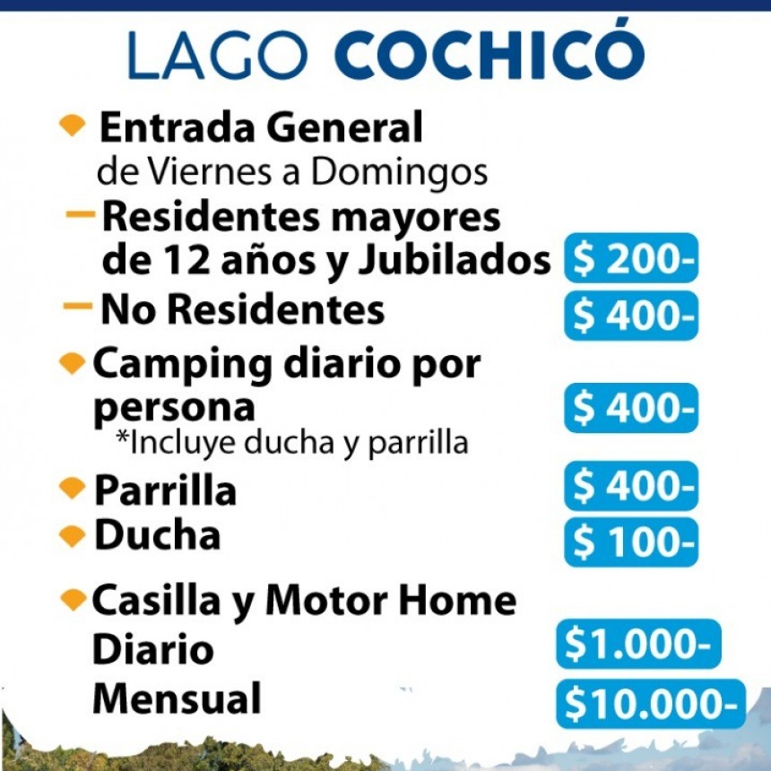 TARIFAS VIGENTES PARA LAS TEMPORADAS 2022 - 2023